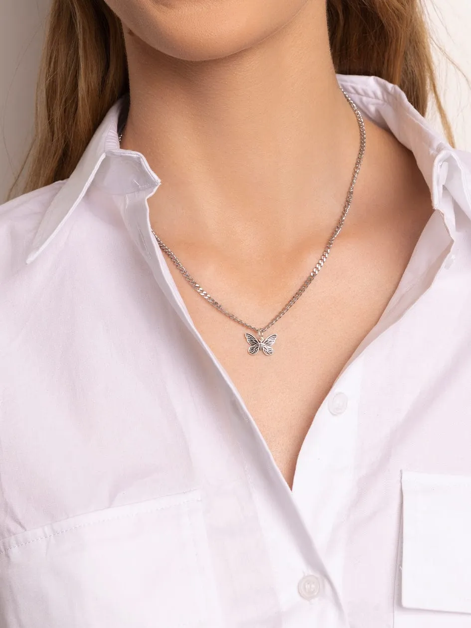 Women's Silver Necklace with Butterfly Pendant