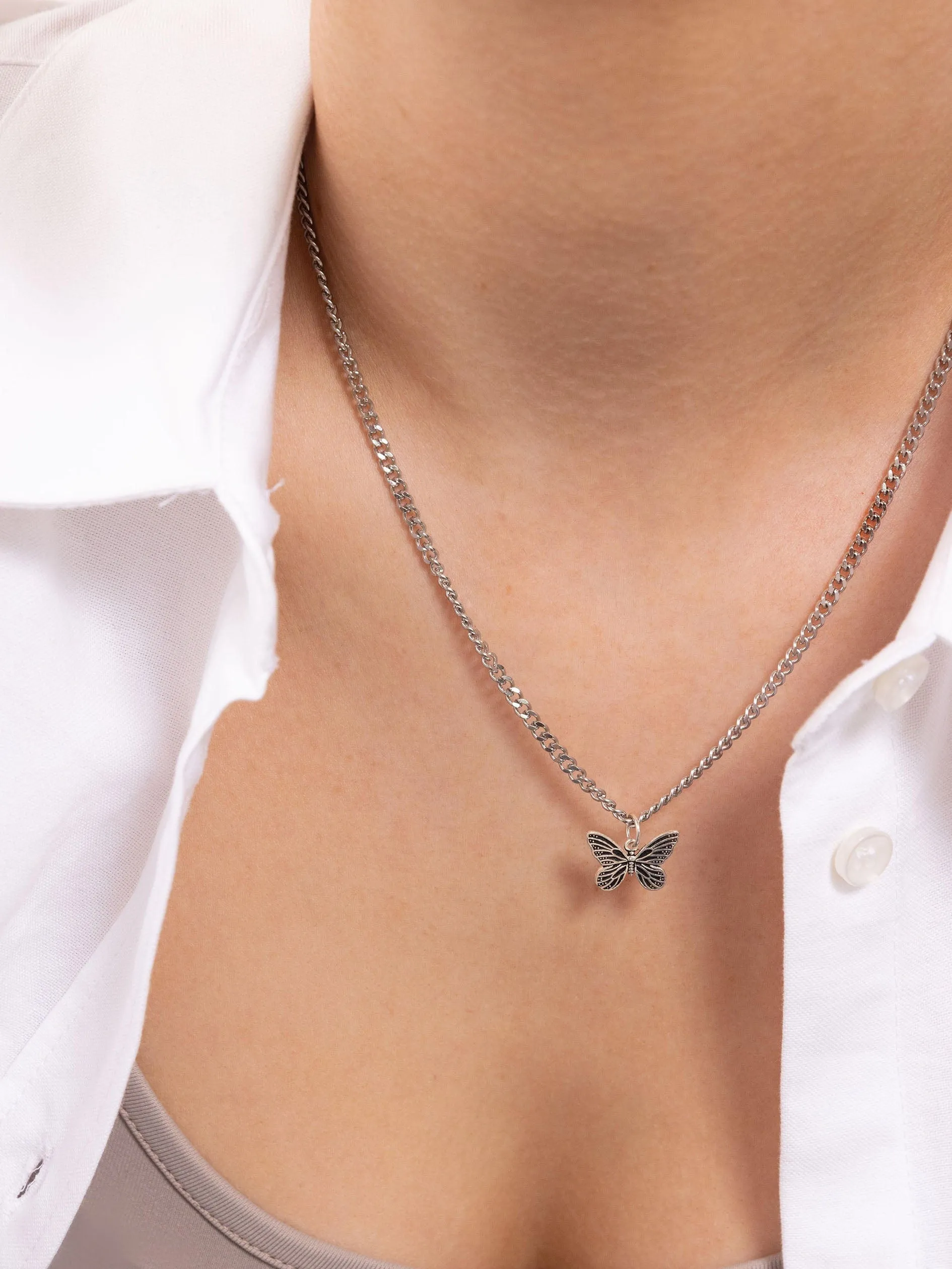 Women's Silver Necklace with Butterfly Pendant
