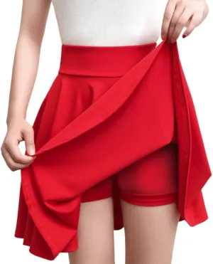 Women's Skort with Built-in Shorts 2025 Fashion Casual Stretchy Pleated High Waisted Flared Mini Tennis Skater Skirt