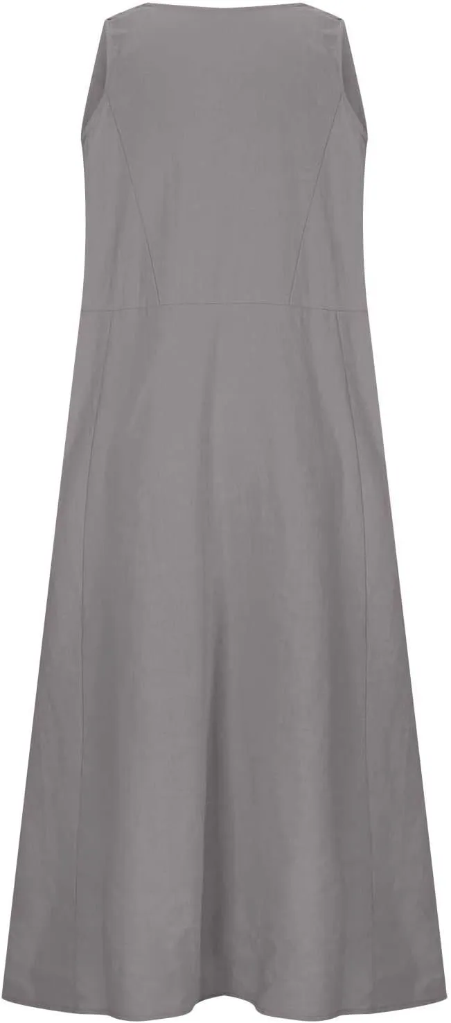Womens Spring Summer Dresses Casual Round Neck Pleated Solid Color Beach Dress Swing Pleated Casual Vacation Dresses