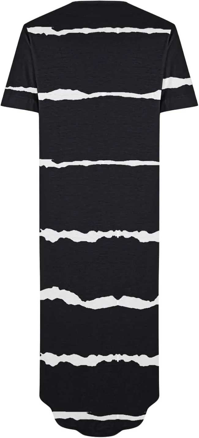 Women's Summer Casual Loose Dress Short Sleeve V-Neck Dress Split Maxi Beach Sundress Travel Vacation Outfits