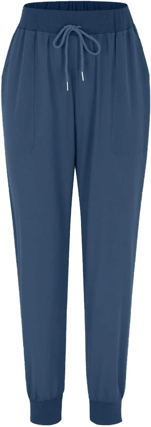 Womens Summer Cotton Tapered Pants Soft Linen Drawstring Elastic Waist Pants Casual Work Trousers with Pockets