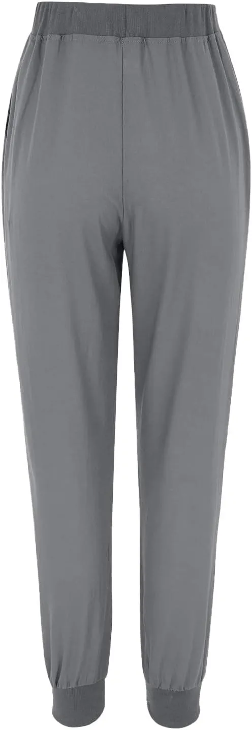 Womens Summer Cotton Tapered Pants Soft Linen Drawstring Elastic Waist Pants Casual Work Trousers with Pockets
