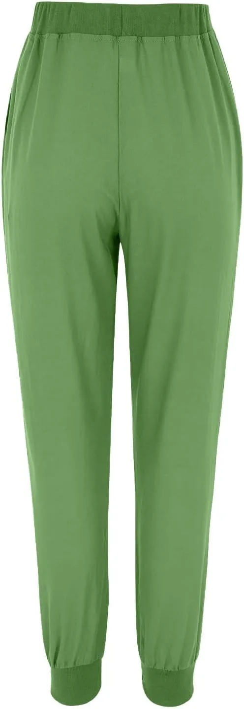 Womens Summer Cotton Tapered Pants Soft Linen Drawstring Elastic Waist Pants Casual Work Trousers with Pockets