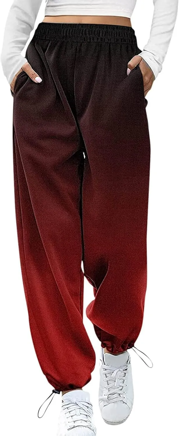 Women's Sweatpants Casual Loose Patchwork Lounge Trousers with Pockets High Waist Drawstring Cinch Bottom Jogger Pants