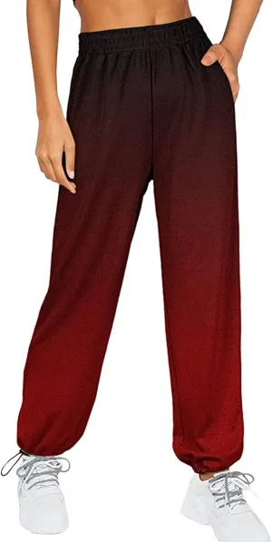 Women's Sweatpants Casual Loose Patchwork Lounge Trousers with Pockets High Waist Drawstring Cinch Bottom Jogger Pants