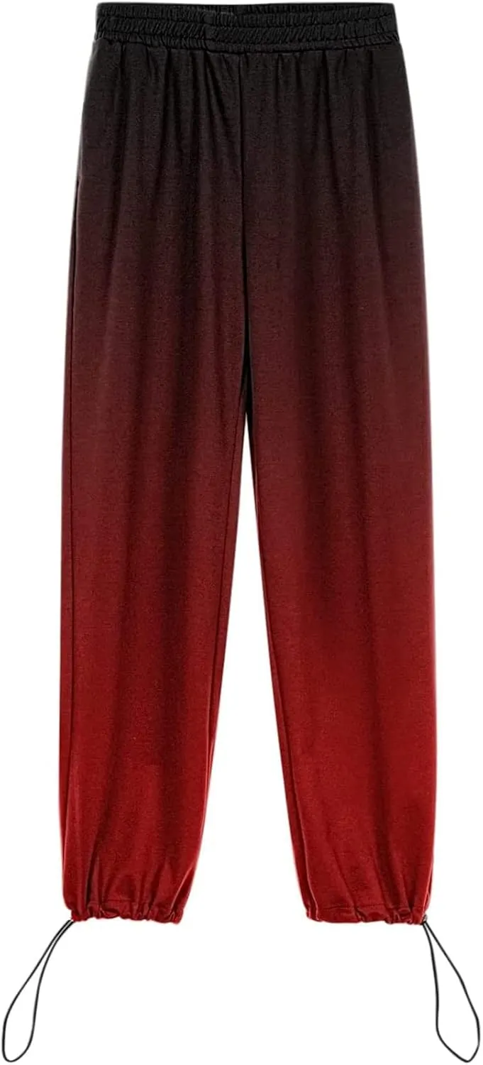 Women's Sweatpants Casual Loose Patchwork Lounge Trousers with Pockets High Waist Drawstring Cinch Bottom Jogger Pants