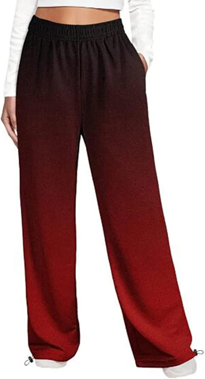 Women's Sweatpants Casual Loose Patchwork Lounge Trousers with Pockets High Waist Drawstring Cinch Bottom Jogger Pants