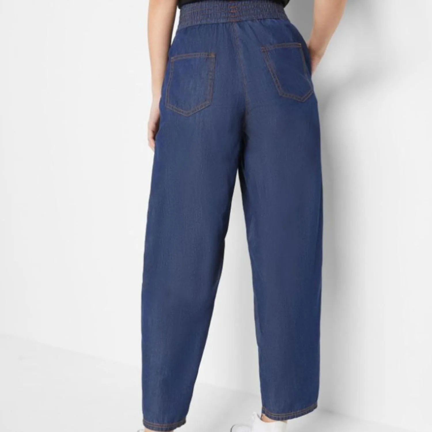 Women's Tapered Casual Pants, Loose Fit Cozy High Waisted Trousers Pants Elastic Waist Fall Trendy 2024 Denim Jeans
