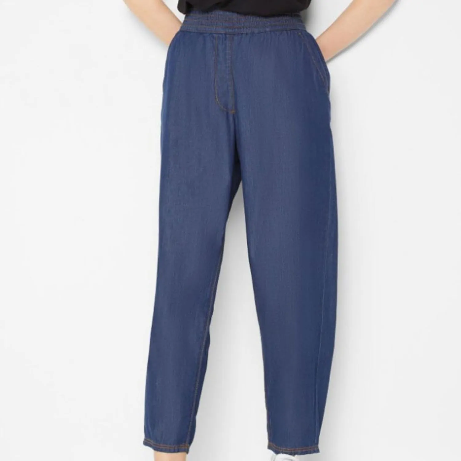 Women's Tapered Casual Pants, Loose Fit Cozy High Waisted Trousers Pants Elastic Waist Fall Trendy 2024 Denim Jeans