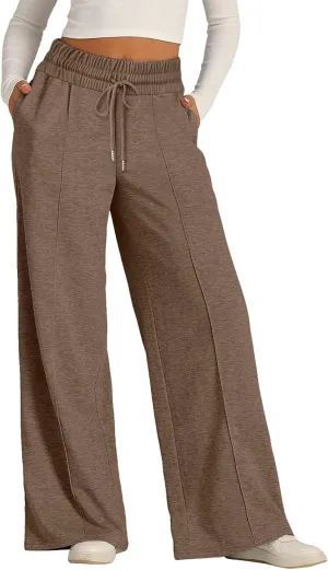 Womens Wide Leg Sweatpants Baggy High Waist Elastic Drawstring Straight Lounge Pants Comfy Athletic Joggers Trousers