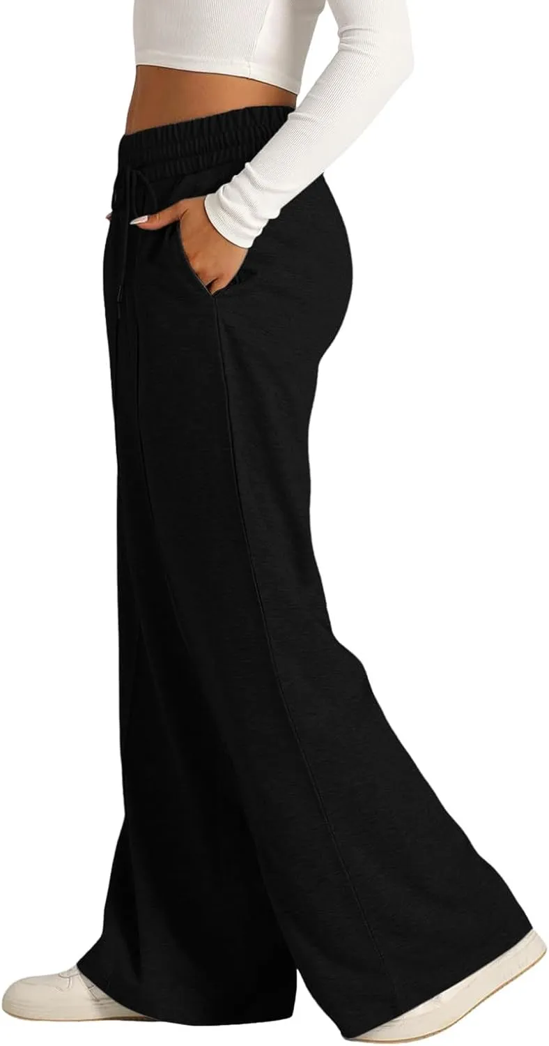 Womens Wide Leg Sweatpants Baggy High Waist Elastic Drawstring Straight Lounge Pants Comfy Athletic Joggers Trousers