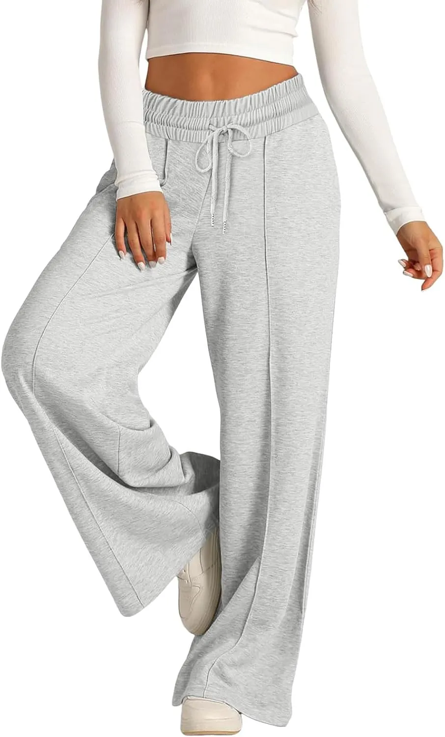 Womens Wide Leg Sweatpants Baggy High Waist Elastic Drawstring Straight Lounge Pants Comfy Athletic Joggers Trousers