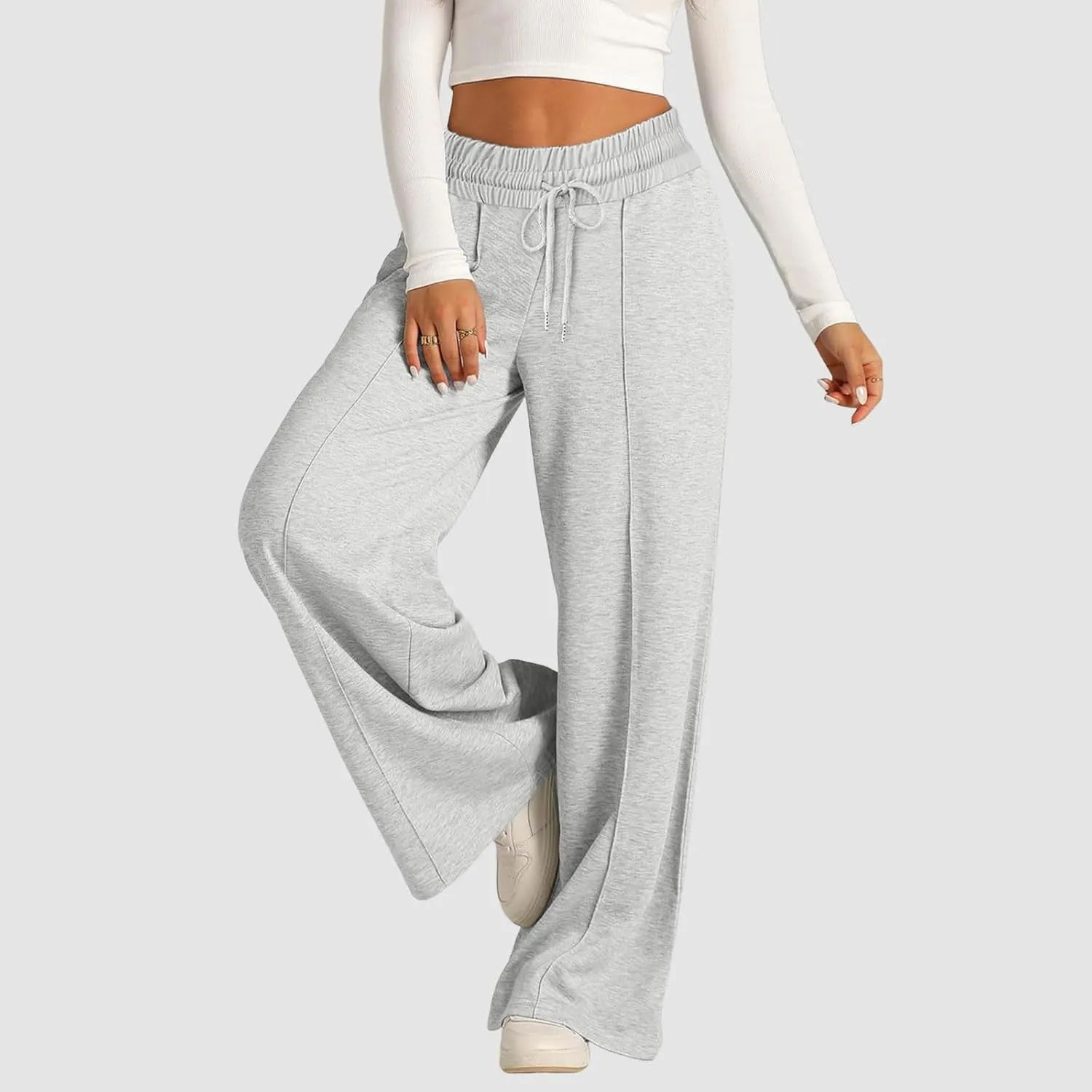 Womens Wide Leg Sweatpants Baggy High Waist Elastic Drawstring Straight Lounge Pants Comfy Athletic Joggers Trousers