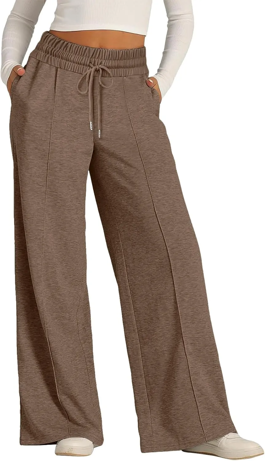 Womens Wide Leg Sweatpants Baggy High Waist Elastic Drawstring Straight Lounge Pants Comfy Athletic Joggers Trousers