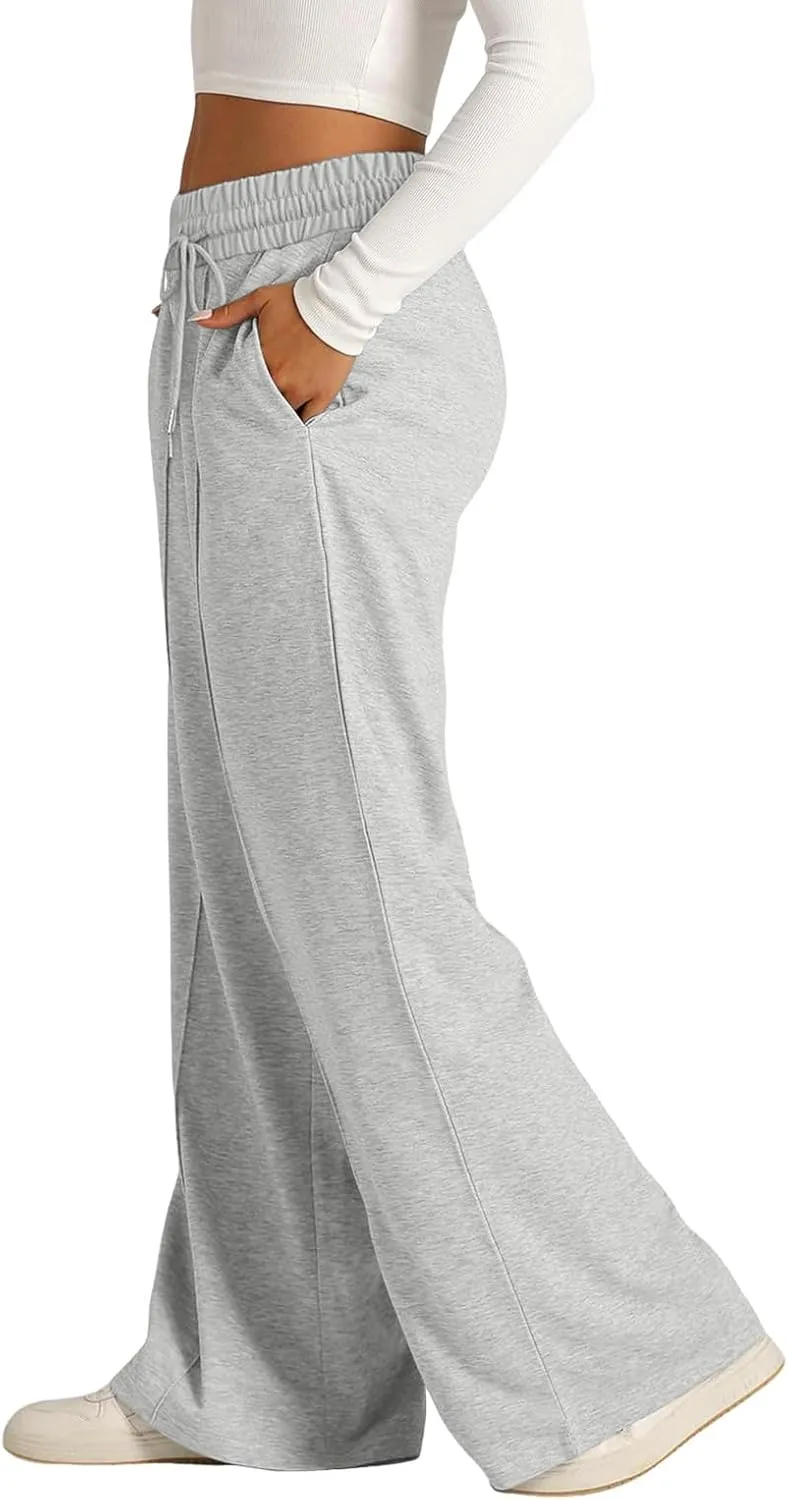 Womens Wide Leg Sweatpants Baggy High Waist Elastic Drawstring Straight Lounge Pants Comfy Athletic Joggers Trousers