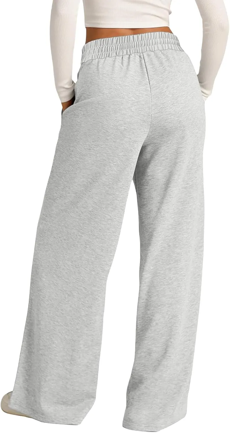 Womens Wide Leg Sweatpants Baggy High Waist Elastic Drawstring Straight Lounge Pants Comfy Athletic Joggers Trousers