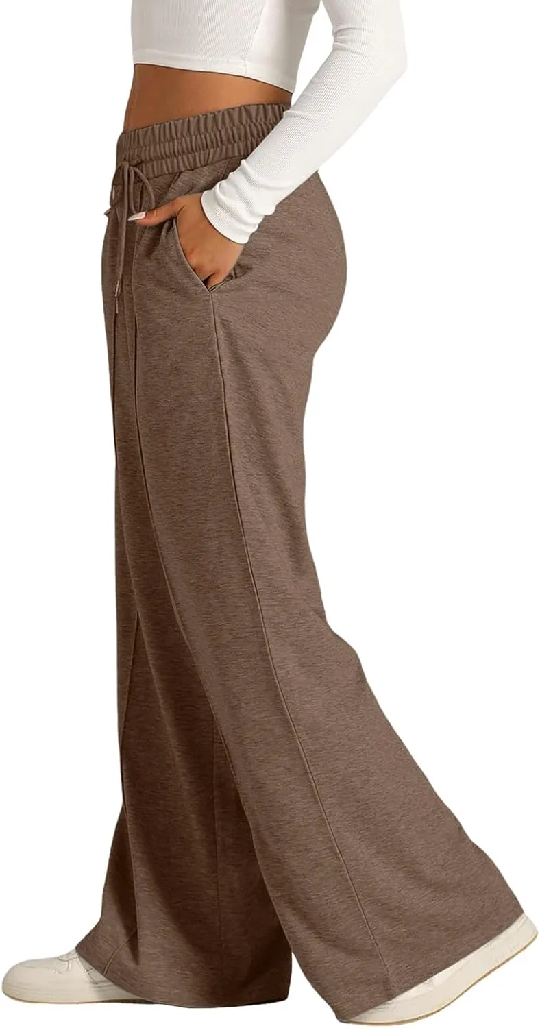 Womens Wide Leg Sweatpants Baggy High Waist Elastic Drawstring Straight Lounge Pants Comfy Athletic Joggers Trousers