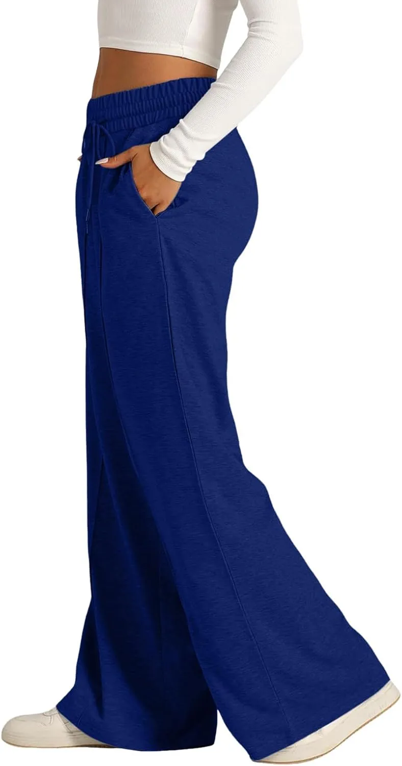 Womens Wide Leg Sweatpants Baggy High Waist Elastic Drawstring Straight Lounge Pants Comfy Athletic Joggers Trousers