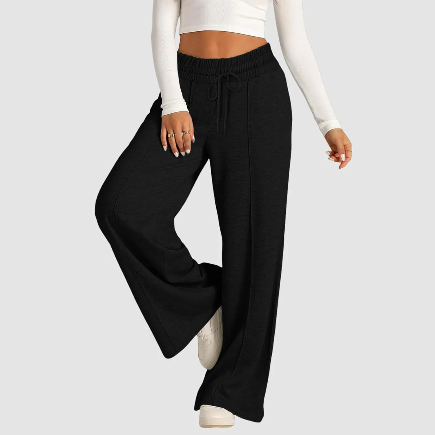 Womens Wide Leg Sweatpants Baggy High Waist Elastic Drawstring Straight Lounge Pants Comfy Athletic Joggers Trousers