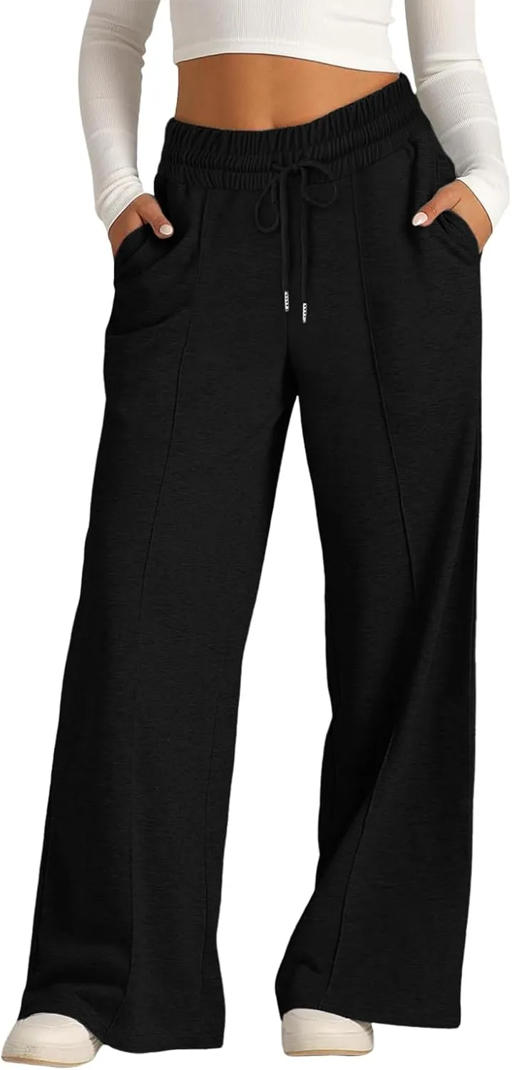 Womens Wide Leg Sweatpants Baggy High Waist Elastic Drawstring Straight Lounge Pants Comfy Athletic Joggers Trousers