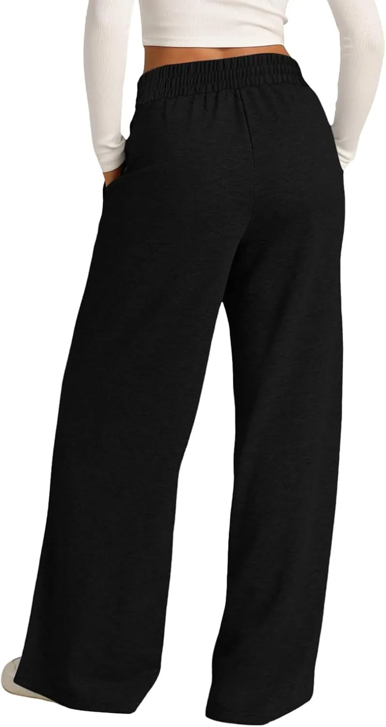 Womens Wide Leg Sweatpants Baggy High Waist Elastic Drawstring Straight Lounge Pants Comfy Athletic Joggers Trousers
