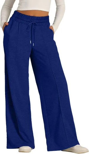 Womens Wide Leg Sweatpants Baggy High Waist Elastic Drawstring Straight Lounge Pants Comfy Athletic Joggers Trousers