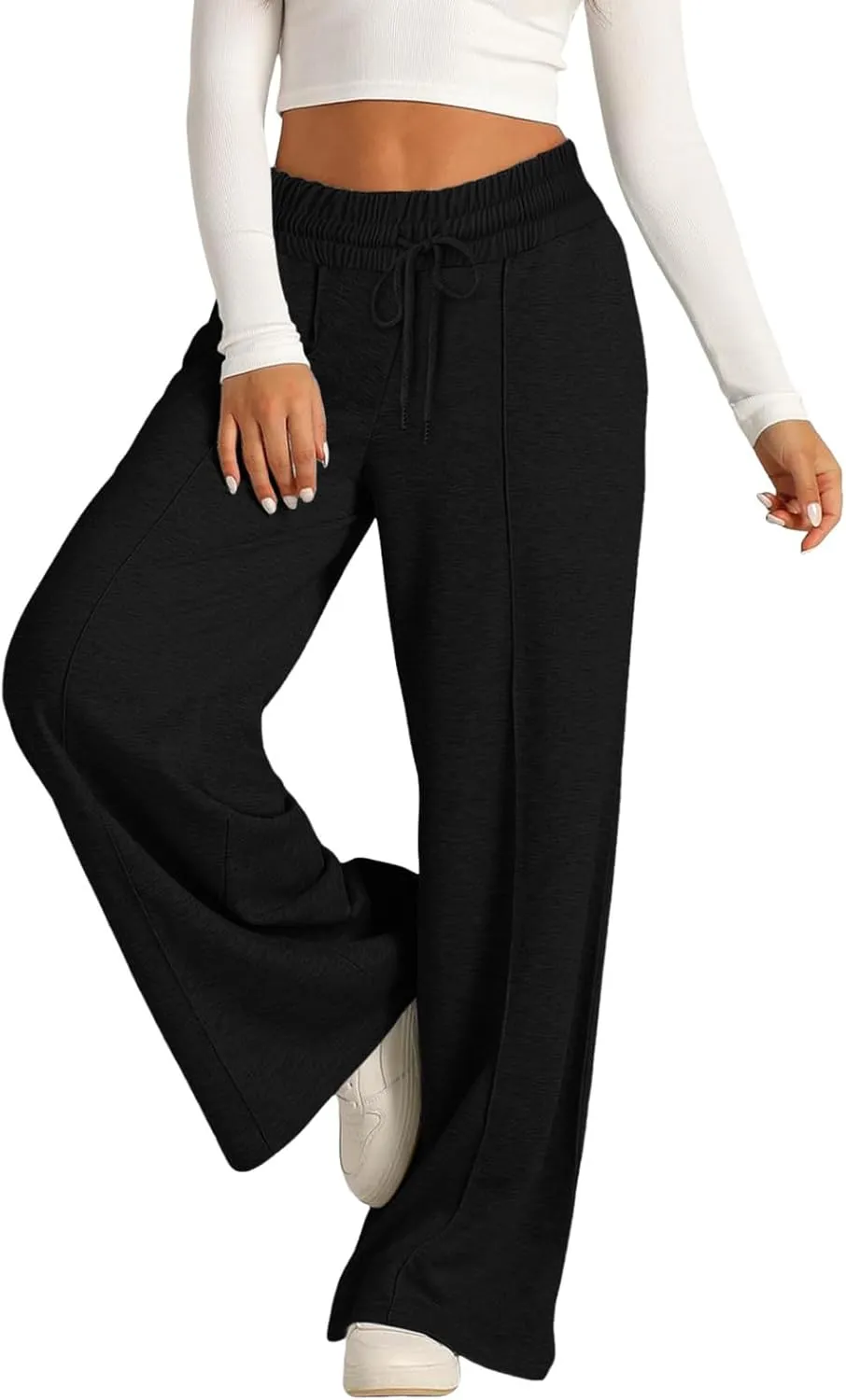 Womens Wide Leg Sweatpants Baggy High Waist Elastic Drawstring Straight Lounge Pants Comfy Athletic Joggers Trousers