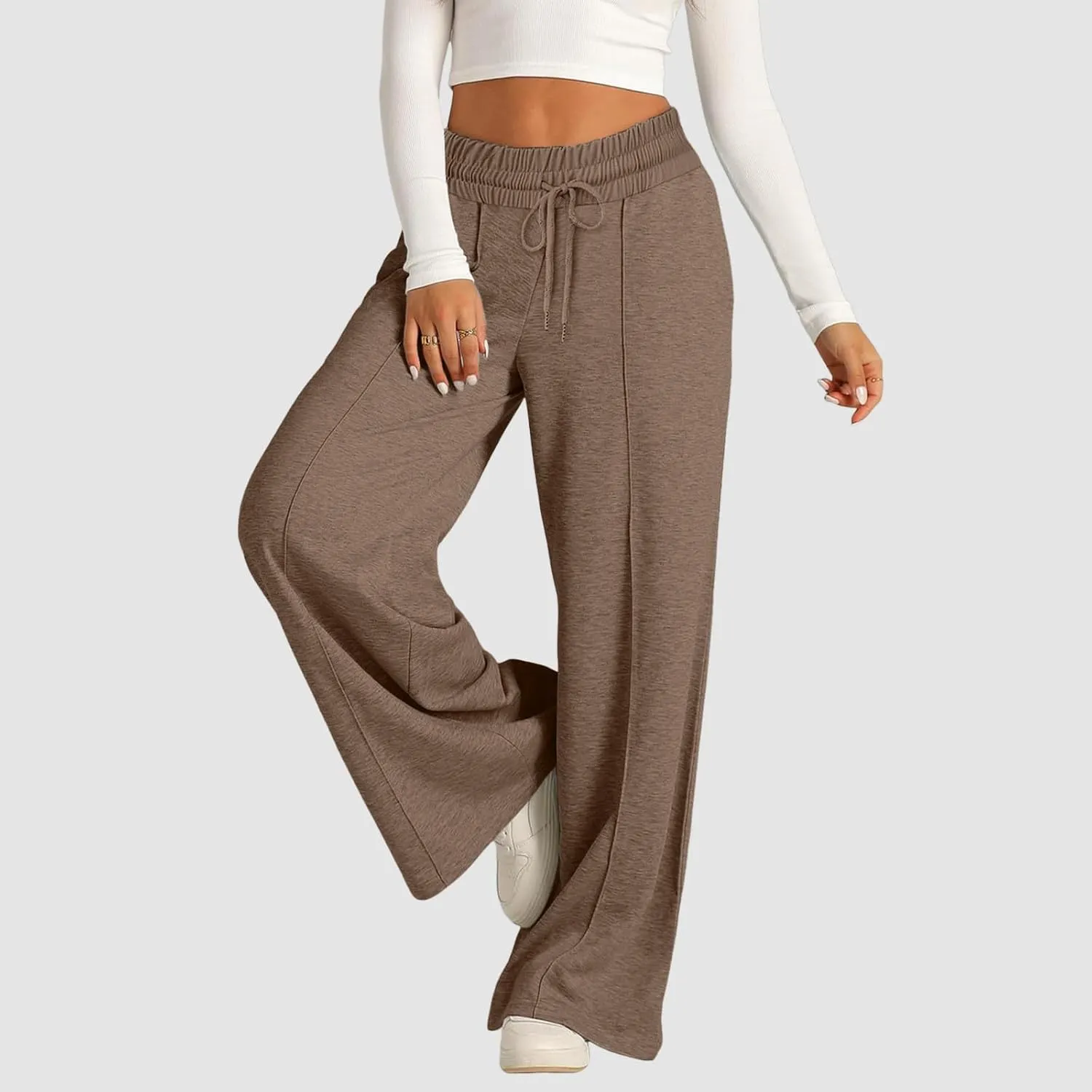Womens Wide Leg Sweatpants Baggy High Waist Elastic Drawstring Straight Lounge Pants Comfy Athletic Joggers Trousers