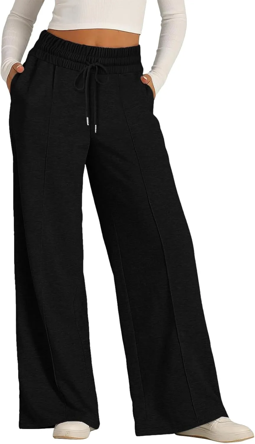 Womens Wide Leg Sweatpants Baggy High Waist Elastic Drawstring Straight Lounge Pants Comfy Athletic Joggers Trousers