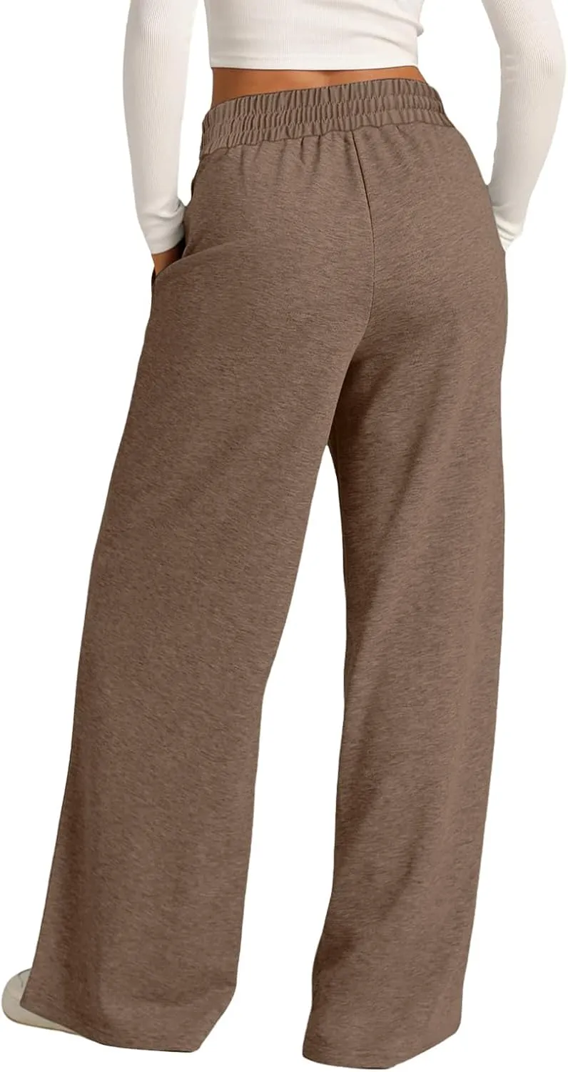 Womens Wide Leg Sweatpants Baggy High Waist Elastic Drawstring Straight Lounge Pants Comfy Athletic Joggers Trousers