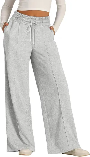 Womens Wide Leg Sweatpants Baggy High Waist Elastic Drawstring Straight Lounge Pants Comfy Athletic Joggers Trousers