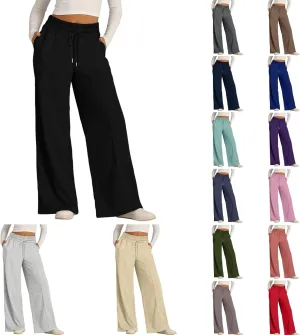 Womens Wide Leg Sweatpants Baggy High Waist Elastic Drawstring Straight Lounge Pants Comfy Athletic Joggers Trousers