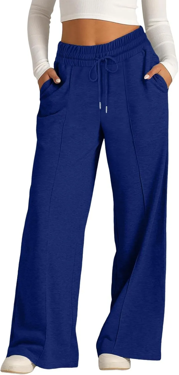 Womens Wide Leg Sweatpants Baggy High Waist Elastic Drawstring Straight Lounge Pants Comfy Athletic Joggers Trousers