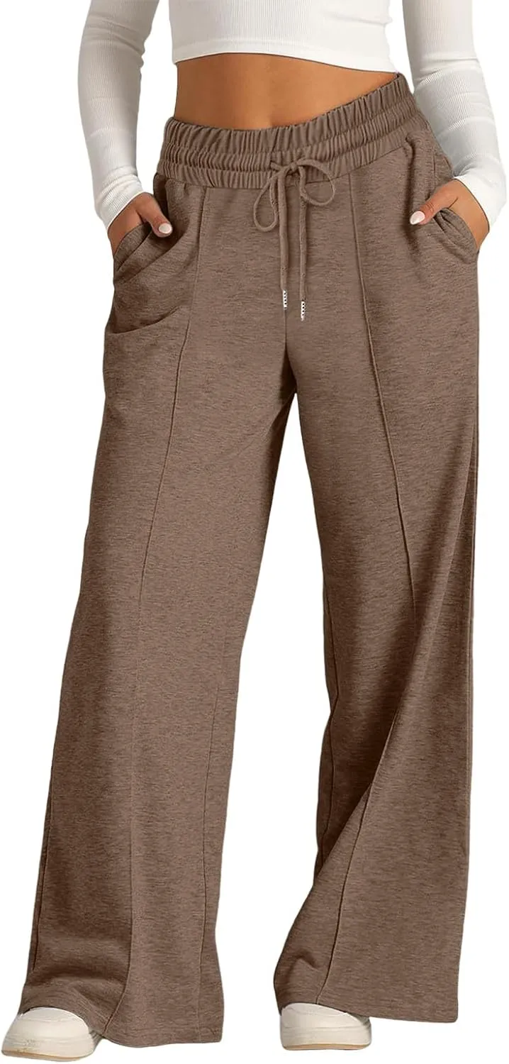 Womens Wide Leg Sweatpants Baggy High Waist Elastic Drawstring Straight Lounge Pants Comfy Athletic Joggers Trousers
