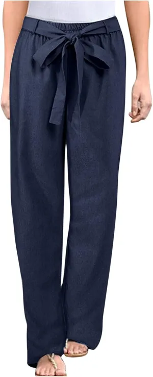 Women's Wide Leg Sweatpants Winter Tailored Sports Palazzo with Pockets Straight Leg Elastic Waist