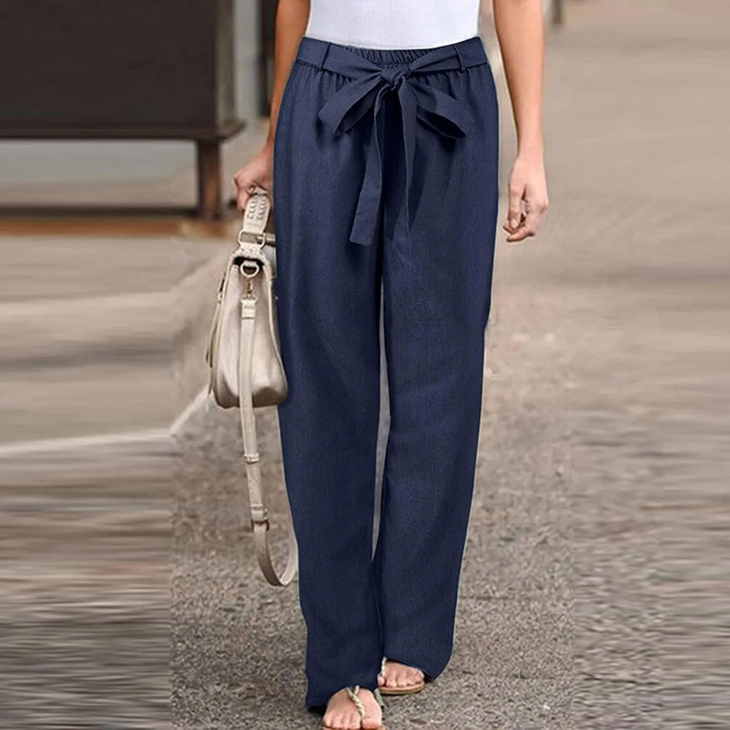 Women's Wide Leg Sweatpants Winter Tailored Sports Palazzo with Pockets Straight Leg Elastic Waist