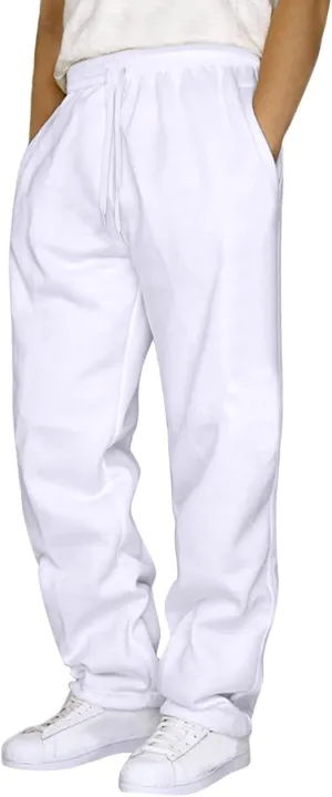 Workout Sweatpants for Men, Comfort Cargo Pants with Pockets, Casual Fleece Joggers Baggy Athletic Wide Leg Track Pants