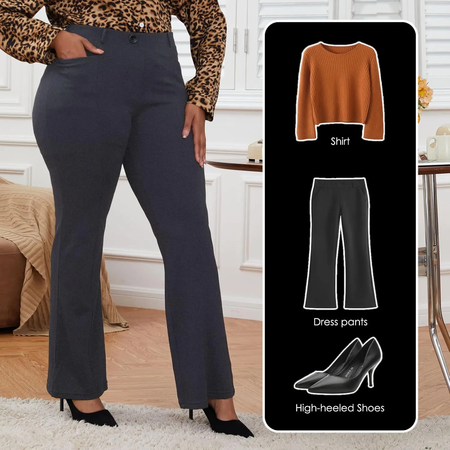 Wrinkle-Free Stretch Dress Pants Plus Size for Women Pull-on Pant Ease into Comfort Office Pant