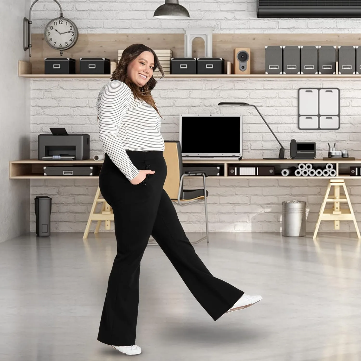 Wrinkle-Free Stretch Dress Pants Plus Size for Women Pull-on Pant Ease into Comfort Office Pant