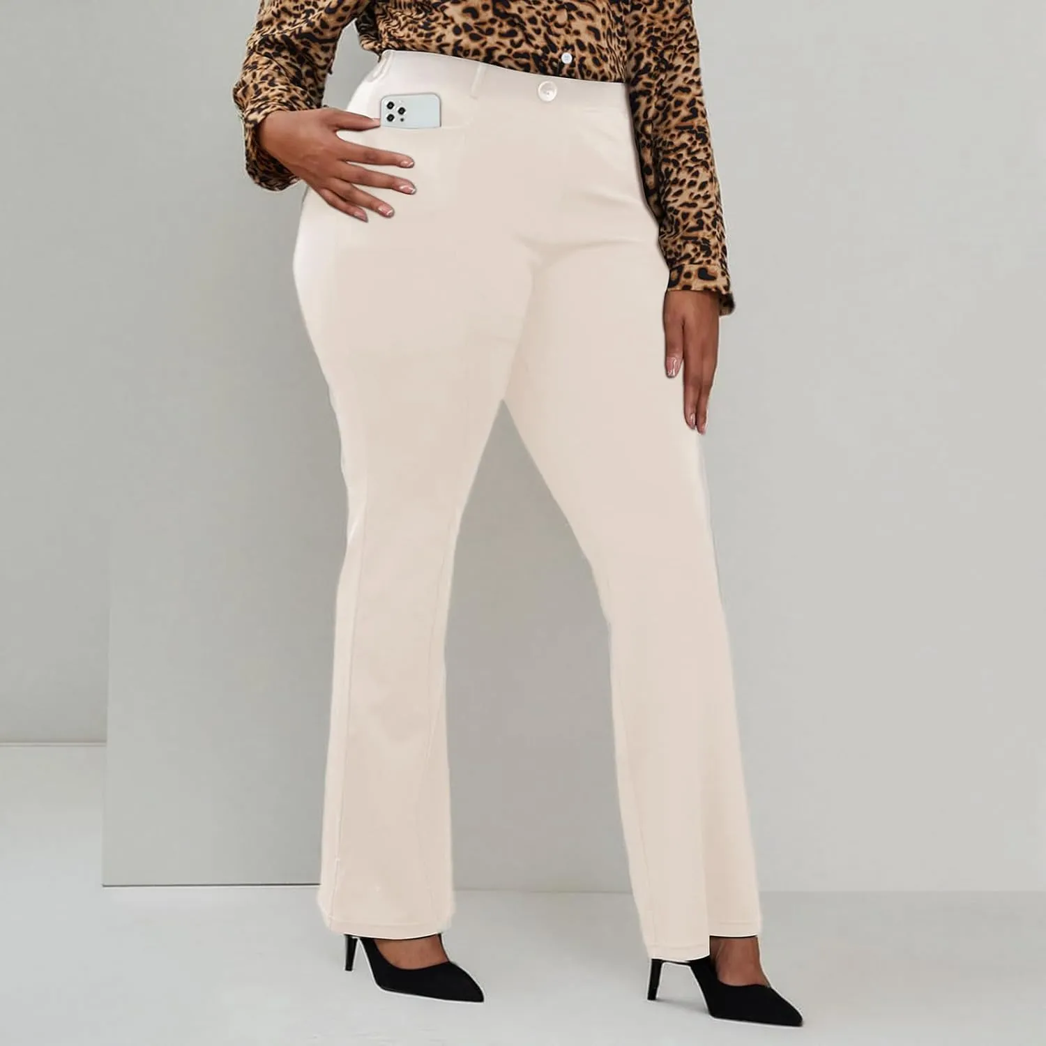 Wrinkle-Free Stretch Dress Pants Plus Size for Women Pull-on Pant Ease into Comfort Office Pant