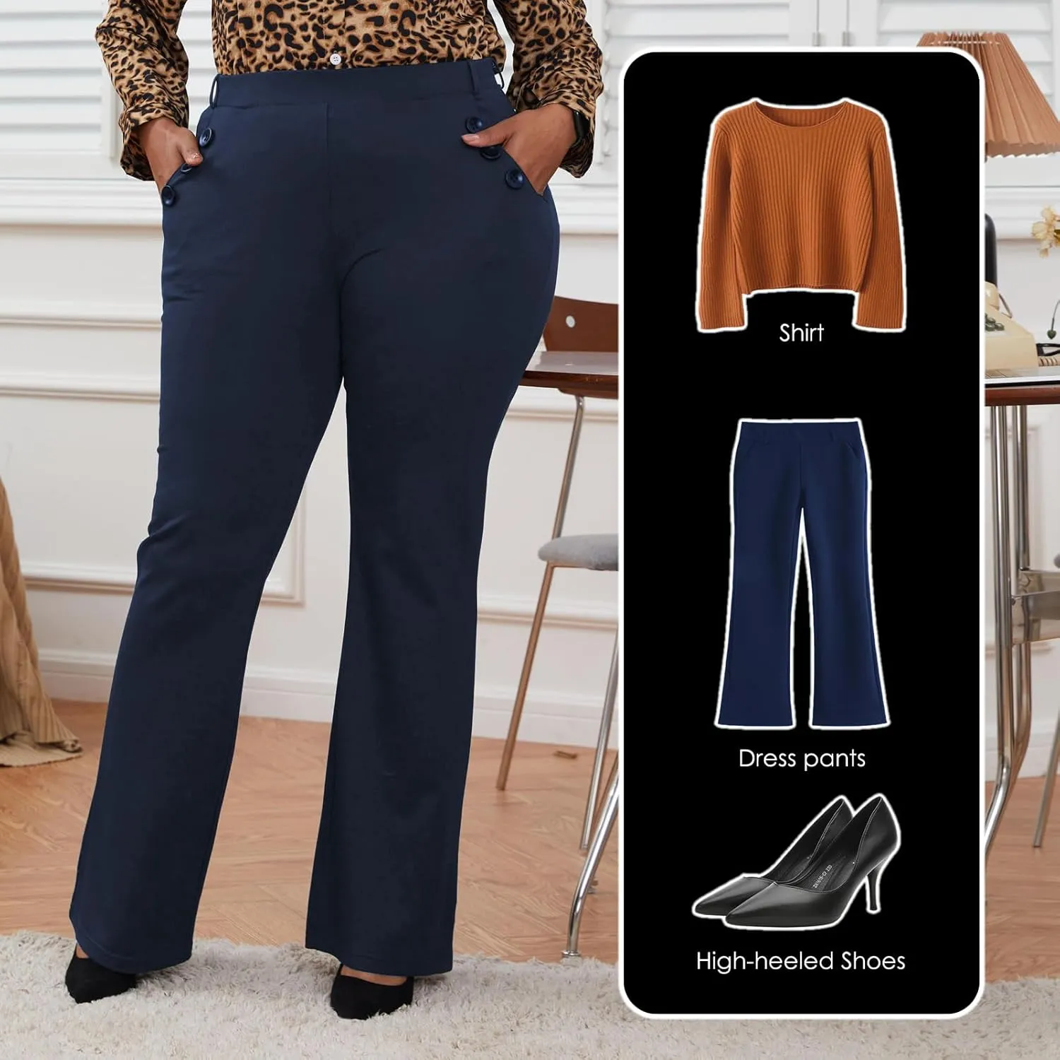 Wrinkle-Free Stretch Dress Pants Plus Size for Women Pull-on Pant Ease into Comfort Office Pant
