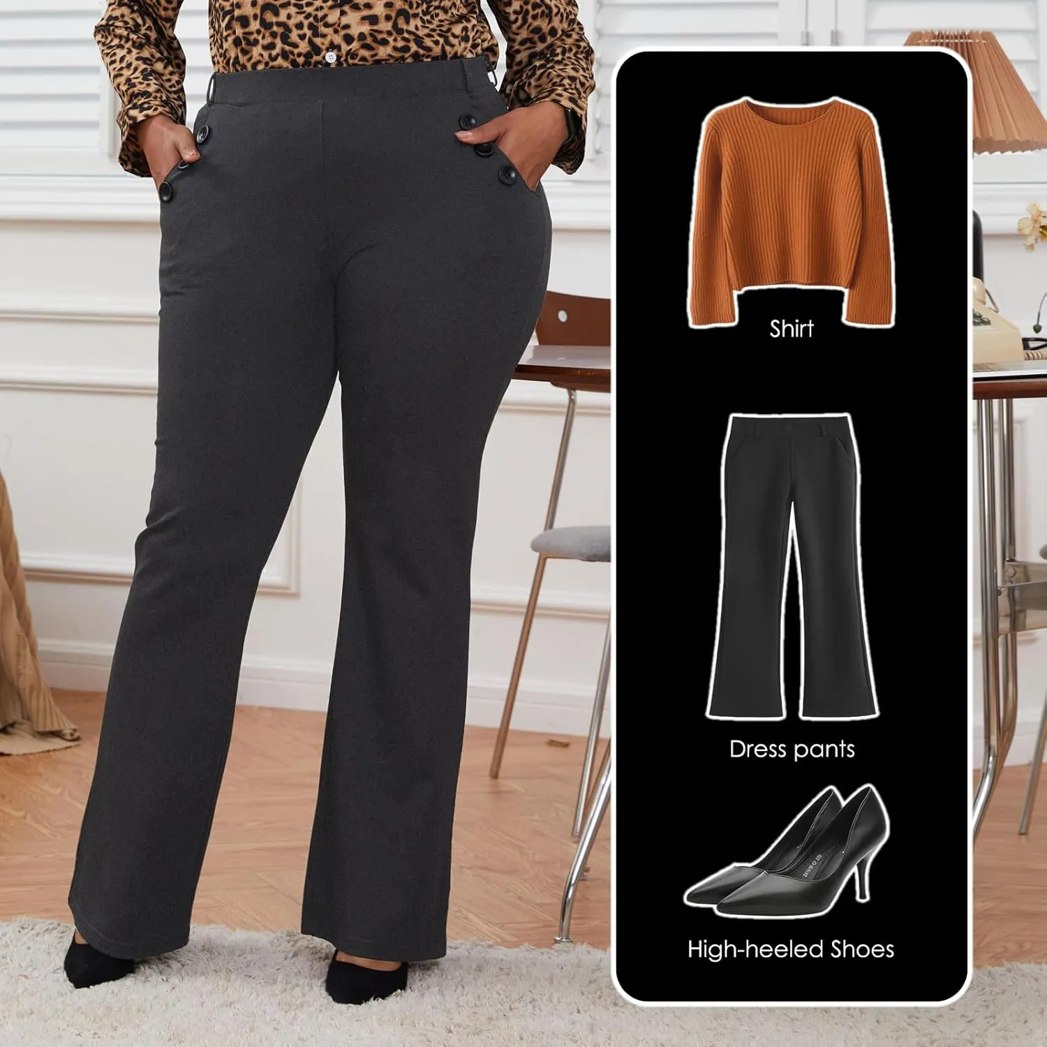 Wrinkle-Free Stretch Dress Pants Plus Size for Women Pull-on Pant Ease into Comfort Office Pant