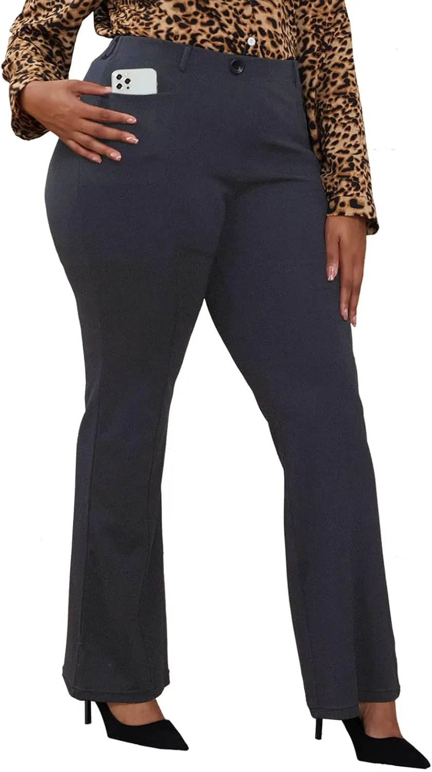 Wrinkle-Free Stretch Dress Pants Plus Size for Women Pull-on Pant Ease into Comfort Office Pant