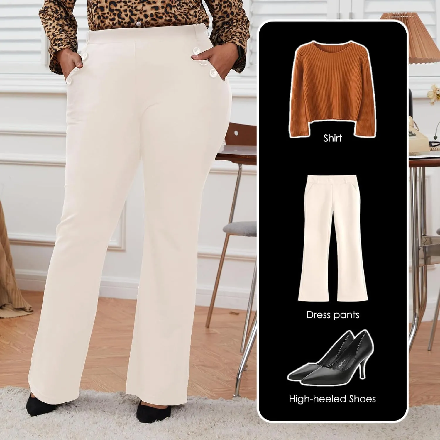 Wrinkle-Free Stretch Dress Pants Plus Size for Women Pull-on Pant Ease into Comfort Office Pant