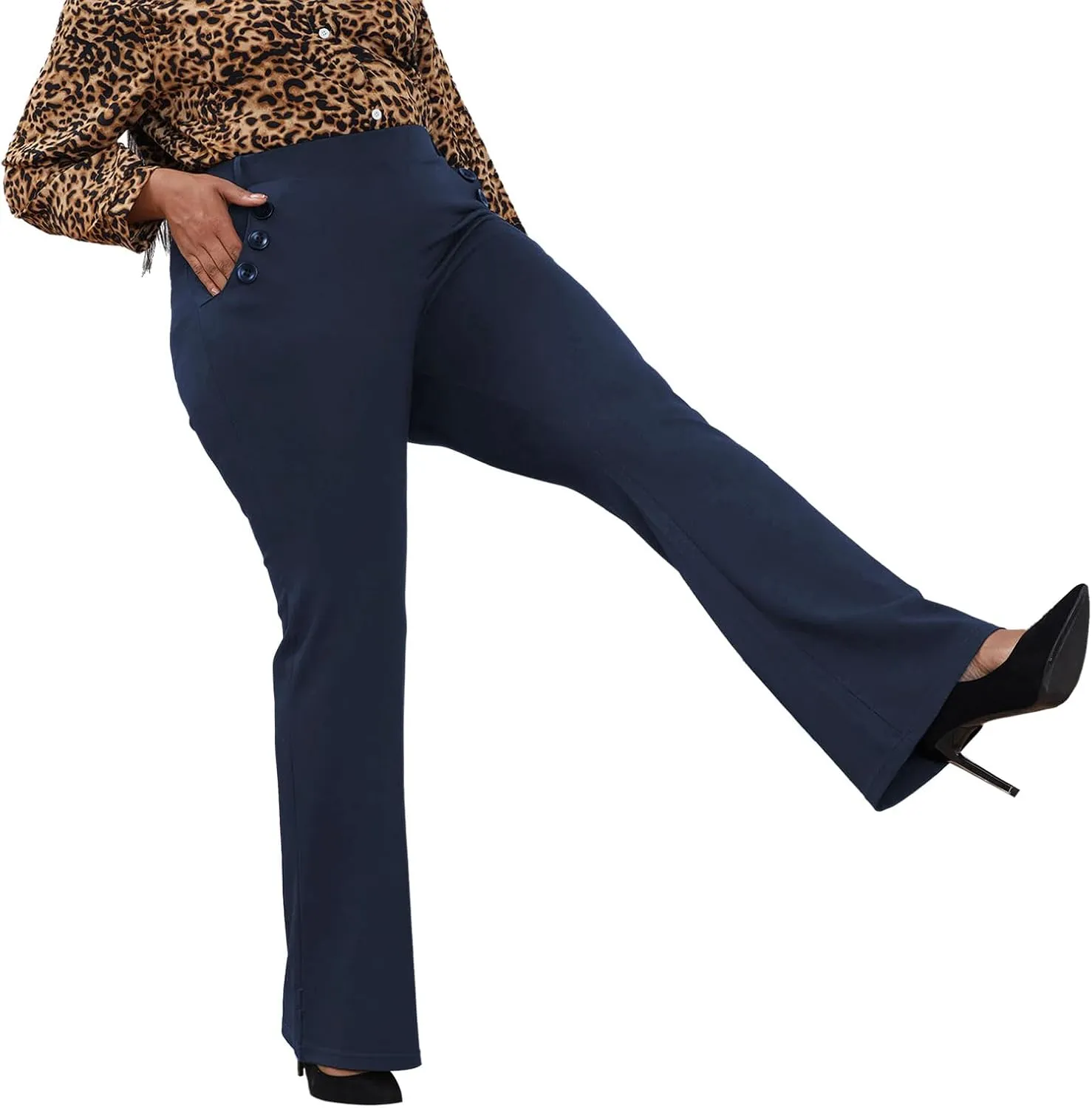Wrinkle-Free Stretch Dress Pants Plus Size for Women Pull-on Pant Ease into Comfort Office Pant