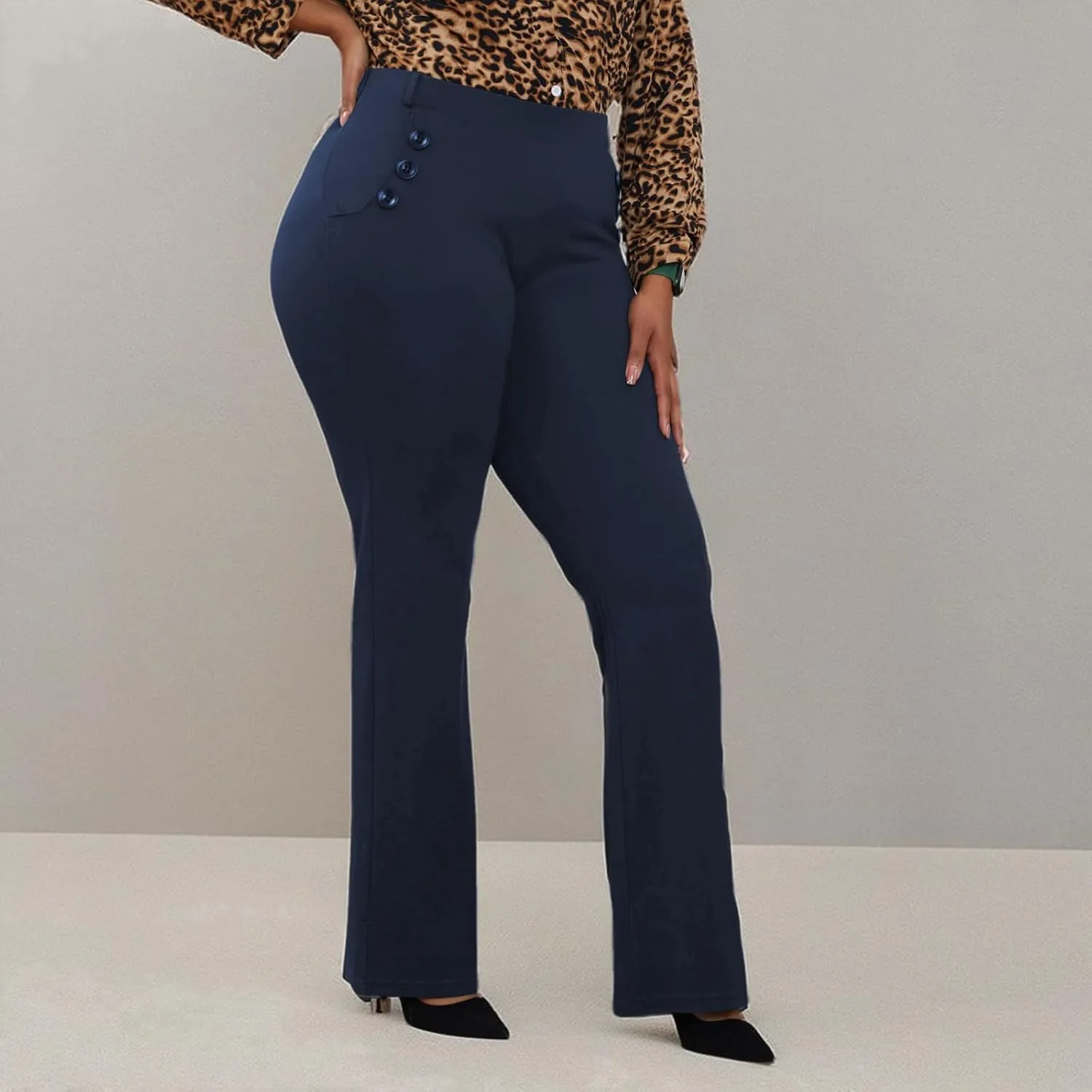 Wrinkle-Free Stretch Dress Pants Plus Size for Women Pull-on Pant Ease into Comfort Office Pant