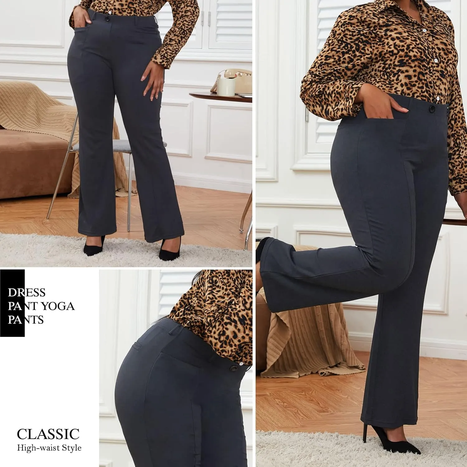 Wrinkle-Free Stretch Dress Pants Plus Size for Women Pull-on Pant Ease into Comfort Office Pant