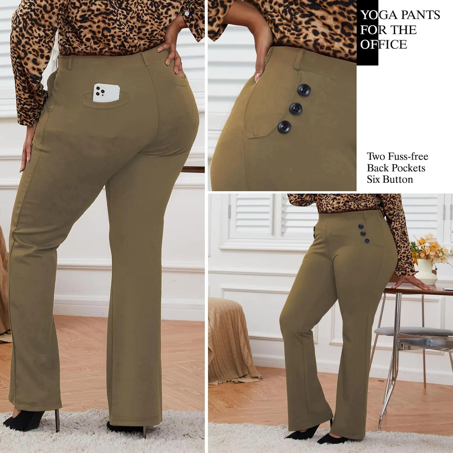 Wrinkle-Free Stretch Dress Pants Plus Size for Women Pull-on Pant Ease into Comfort Office Pant