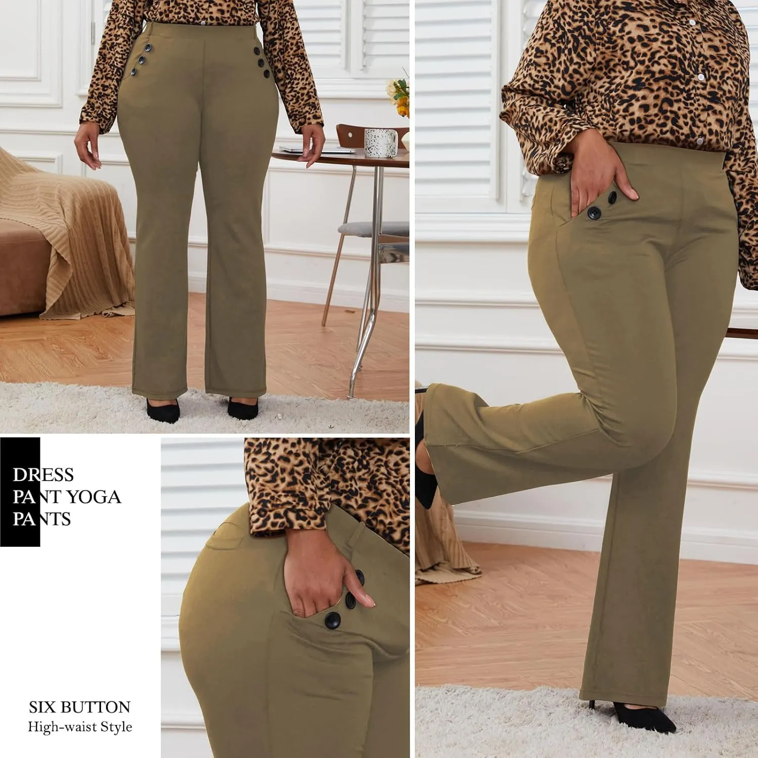 Wrinkle-Free Stretch Dress Pants Plus Size for Women Pull-on Pant Ease into Comfort Office Pant